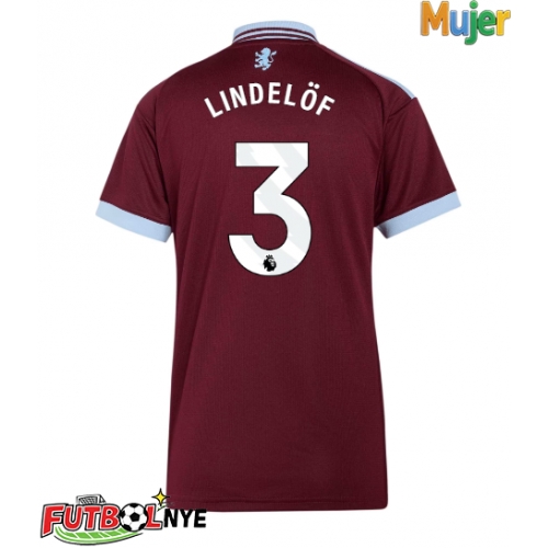 Camiseta Aston Villa Victor Lindelof #3 Primera Equipación para mujer 2026-27 manga corta